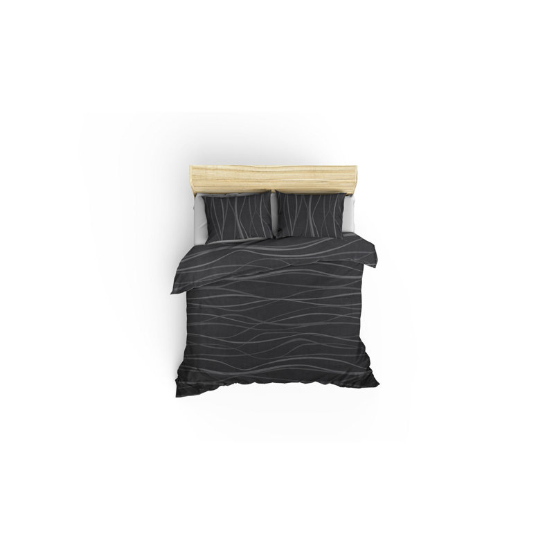 Ensemble de housse de couette double Premium, gris, 78,7 po x 78,7 po | 65% coton / 35% polyester, 120 fils | Comprend des taies d'oreiller | Lavable à la machine, fermeture à boutons pour housse de couette et enveloppe pour taies d'oreiller | Literie d