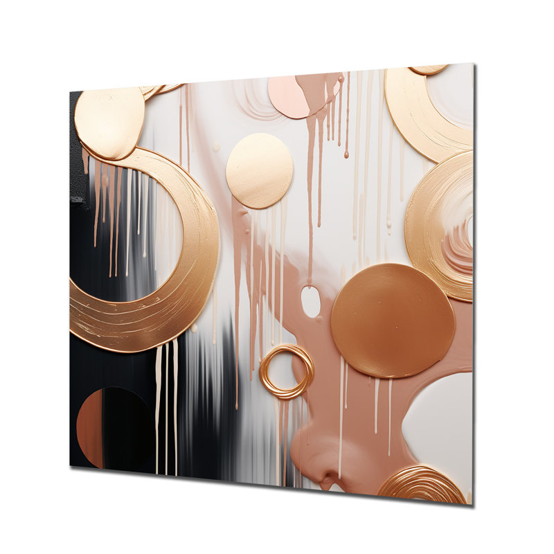 Or et blanc, formes abstraites harmonie V - formes abstraites, art mural en métal, H 29 po x l 29 po