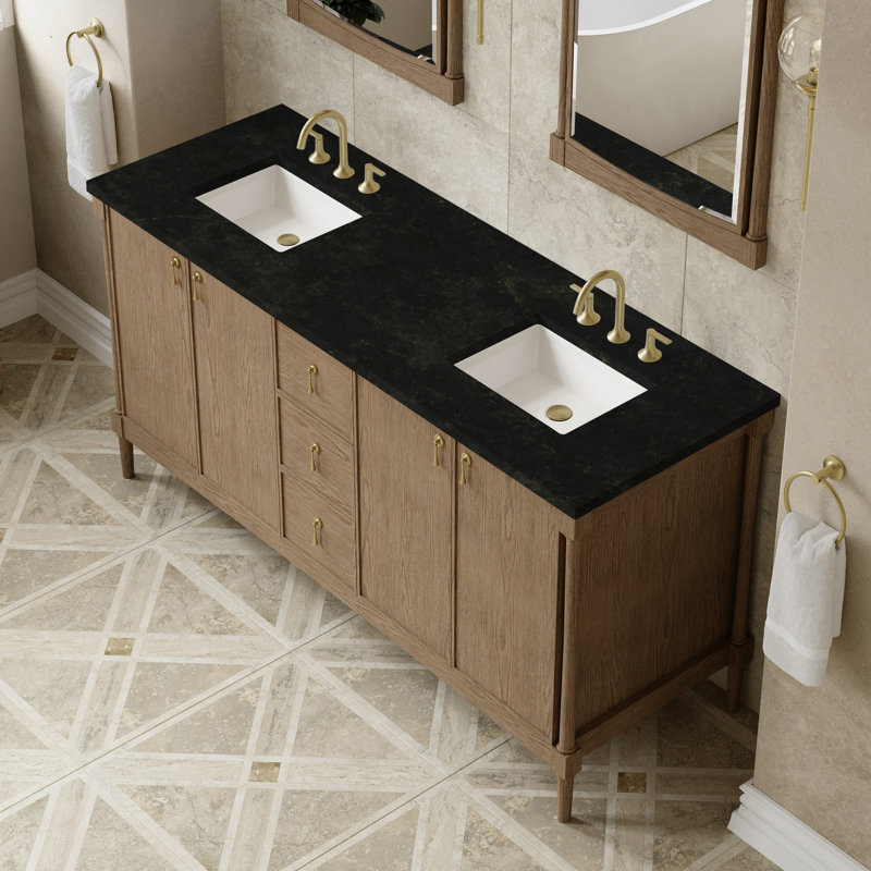 Kinnsden 72" W Double Vanity, Phantome Eclos, Weathered Oak