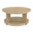 Ashal 40" Wide Coastal Round Cocktail Table in Sand Oak with Casters