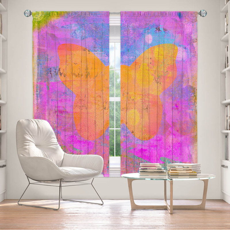 Paire de rideaux occultant et isolant avec passe-tringle Pink Butterfly, L 40 po x L 52 po