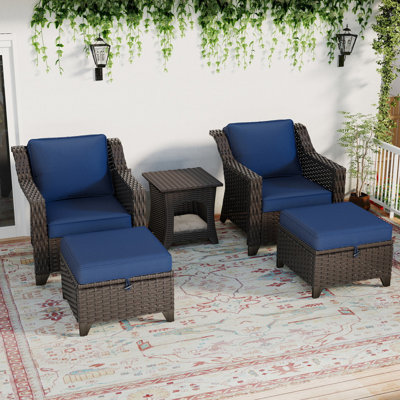 3-Piece Patio Wicker Conversation Set with Storage Ottomans, Outdoor Furniture with Thick Cushions & Side Table, Weather Resistant for Backyard, Porch & Poolside