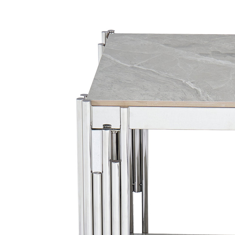 Kya End Table Stone & Stainless Steel