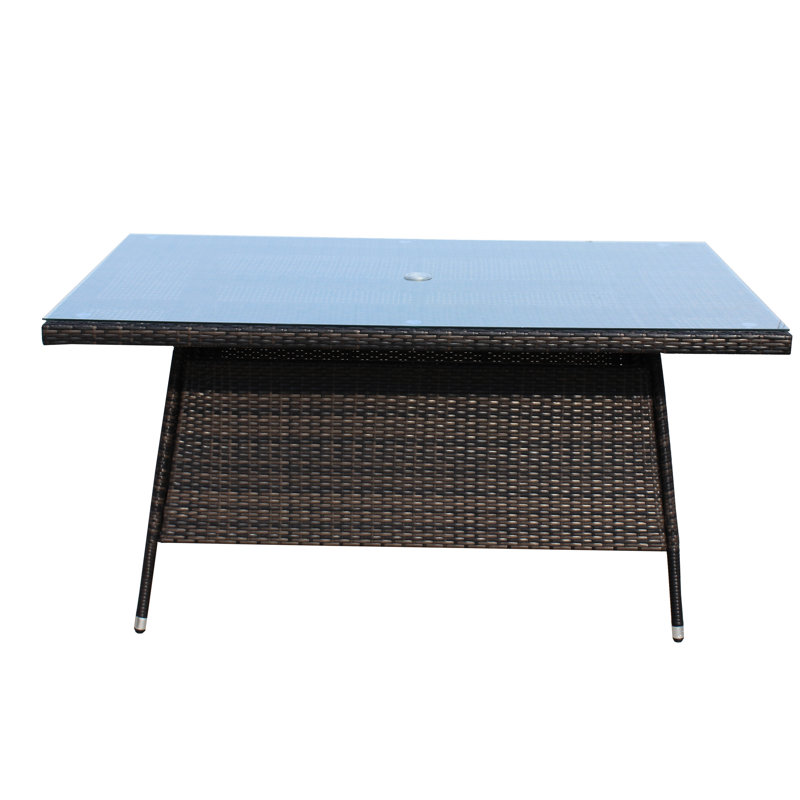 Table d'extérieur brun avec verre trempé - aluminium, brun et brun