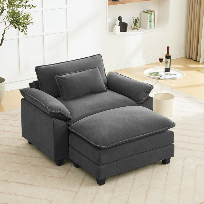  Adonia Arale 53'' Wide Comfy Cloud Couch Single Sofa Chair with Ottoman, Dark Gray