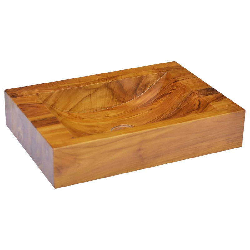 VidaXL Brown Solid Wood Rectangular Bathroom Sink with Overflow