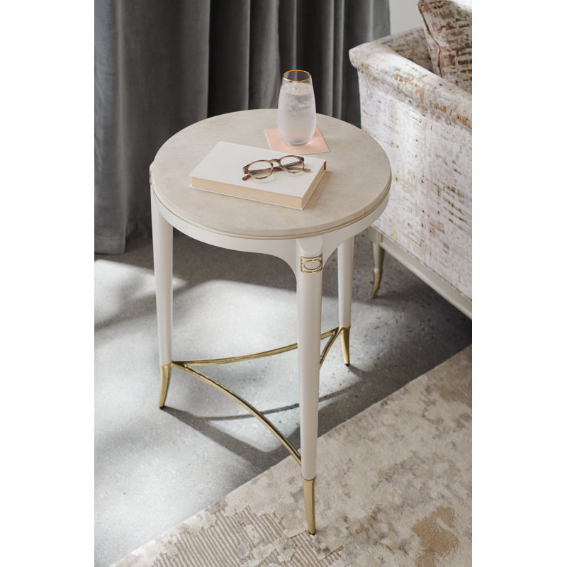 Gold and White Round Wood Metal End Table