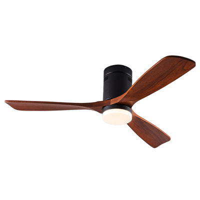 52 Inch Flush Mount Low Profile Solid Wood Ceiling Fan with Light, APP & Remote Control, 6-Speed Reversible DC Motor, 3CCT Dimmable LED, Noiseless Indoor Outdoor Ceiling Fan for Bedroom Living Room
