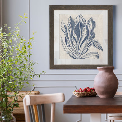 " Indigo Floral On Linen I-Premium Framed Print - Ready To Hang "
