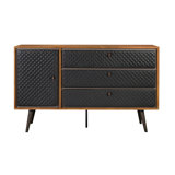 Lindel Modern 63" Wide Dresser with 3 Drawers in Rustic Oak Wood and Faux Leather