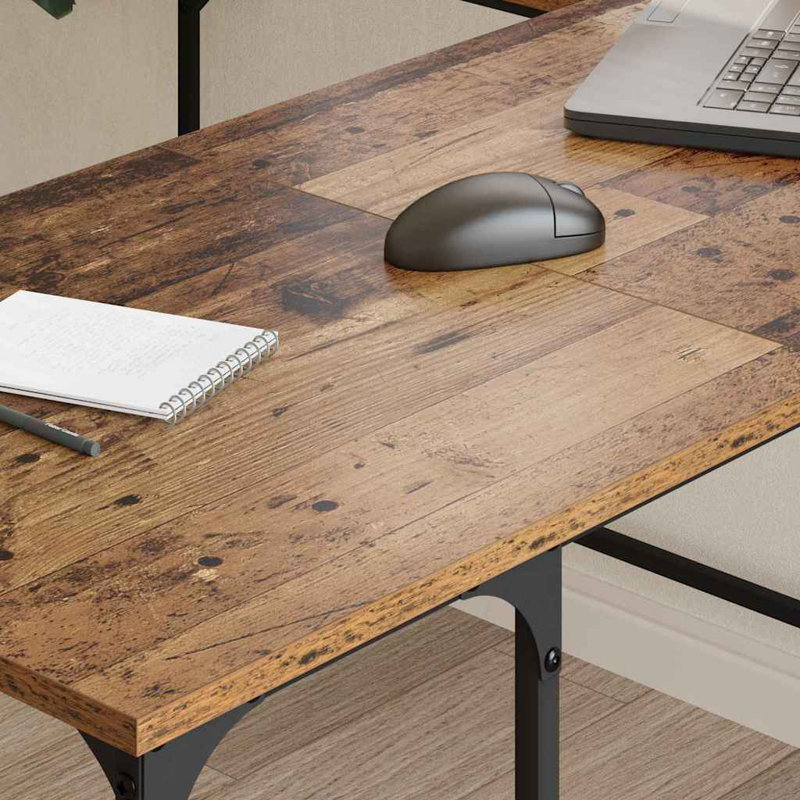 L-Shaped Metal Base Computer Desk, Old Wood, 75cm. H x 139cm. W x 139cm. D