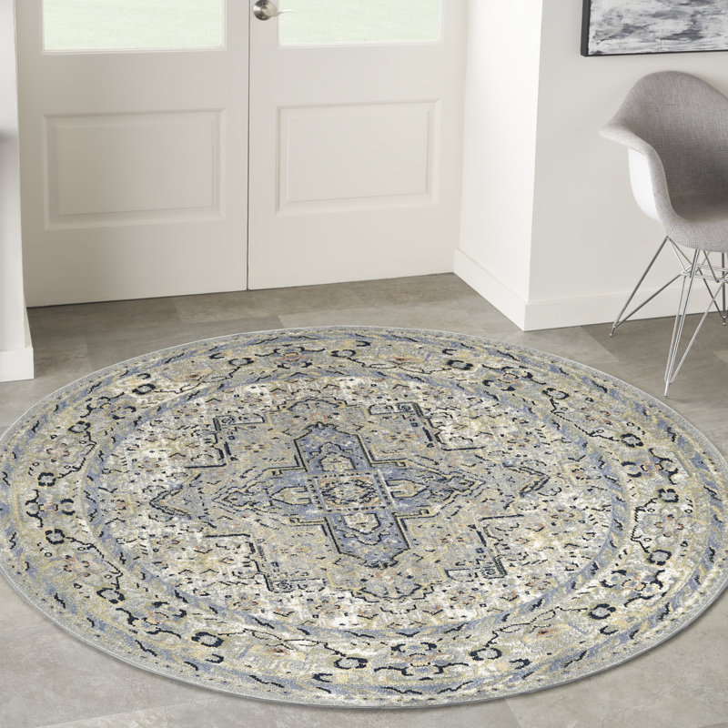 Nourison Essentials Persian Blue Indoor/Outdoor Area Rug, Round 6'