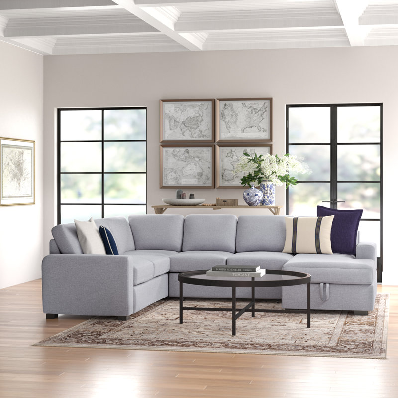 Canapé-lit et chaise longue à gauche de 115,5 po Ketterman, Mélange de lin gris clair