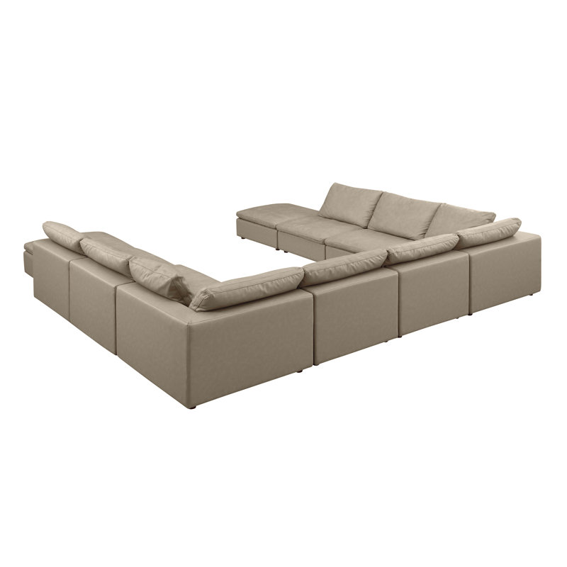 Canapé modulaire avec méridienne 10 pièces Mullica, Cuir véritable beige