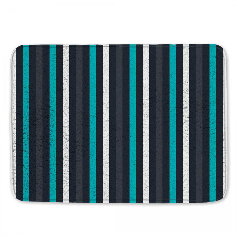 Tapis de bain à rayures bleues et noires, L 24 po x L 17 po