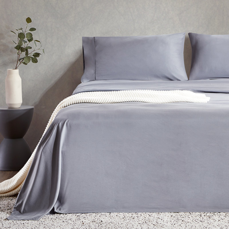 Microfiber Percale Sheet Set, Gray, Queen Sheet Set + Fitted Sheet + 2 Pillowcases