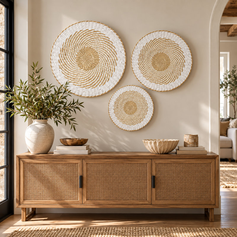 Boho 3-Piece Natural Woven Wall Accent Baskets
