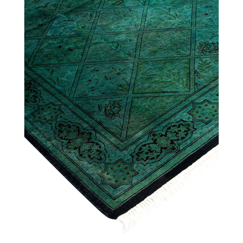 Tapis bleu noué à la main de conception unique Holsworth - bleu