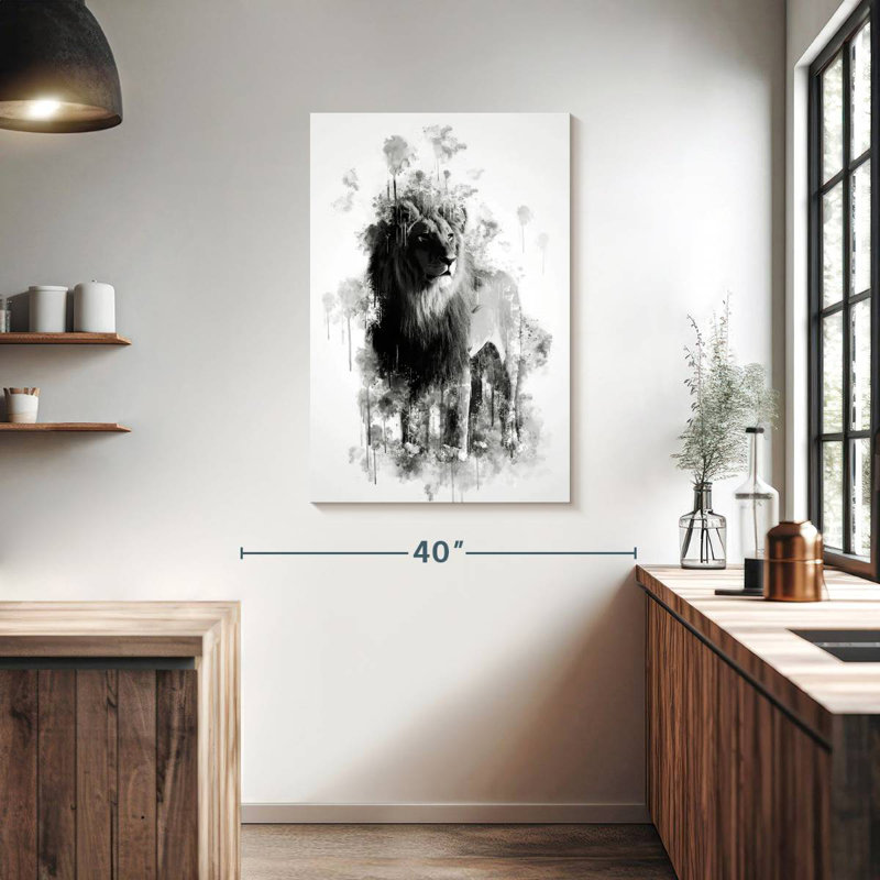 Brampt lion noir et blanc, H 39 po x l 26 po