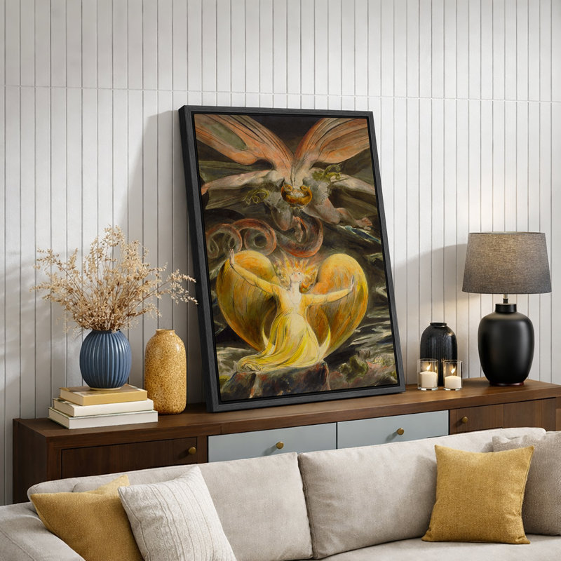 Art gothique, ange et dragon, H 24 po x l 16 po x P 1,5 po, Cadre flottant noir