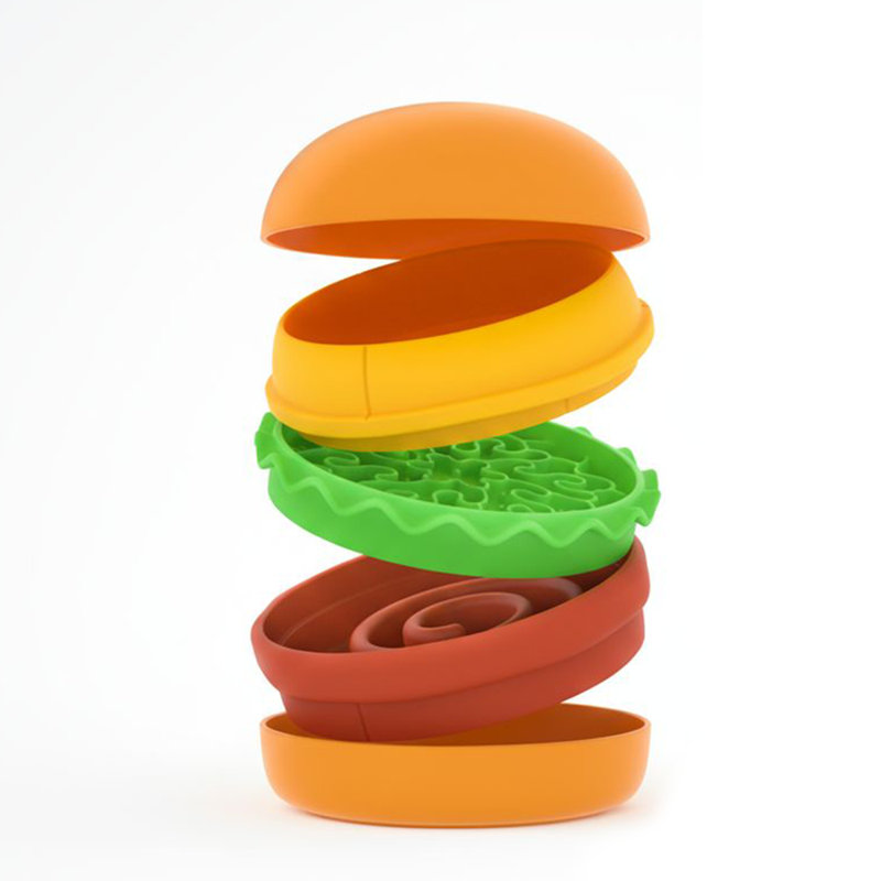 Bol 5-en-1 Burger à alimentation lente pour animaux, bol pour chien à alimentation lente avec base antidérapante
