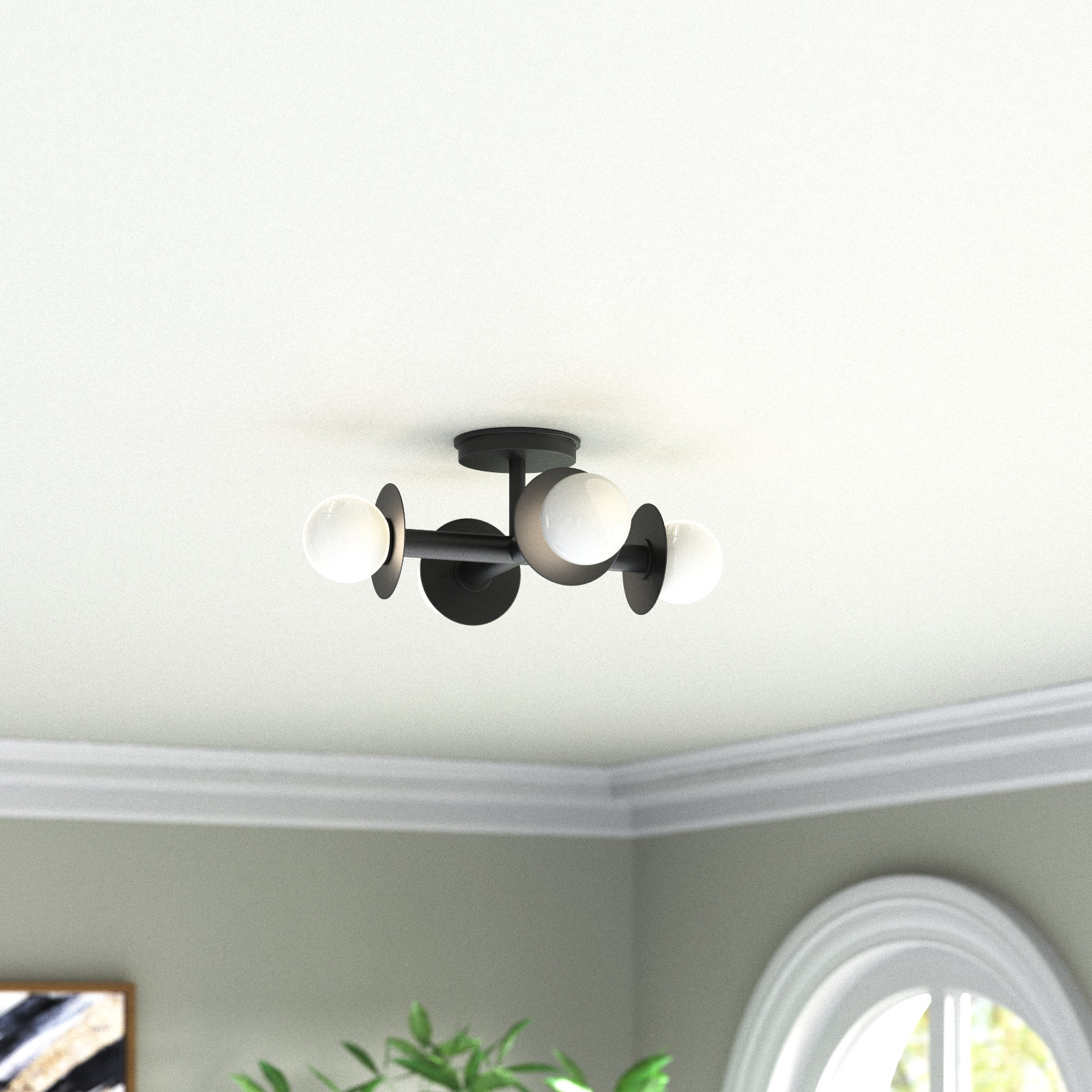 Allegra 4 Light Glass Semi Flush Mount, Midnight Black
