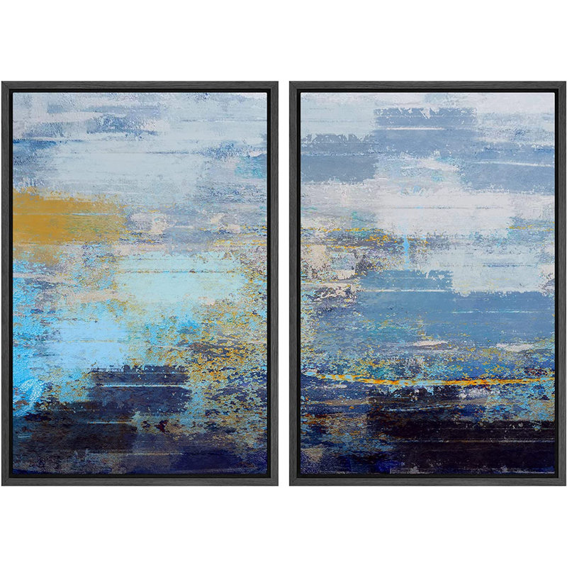 «Grunge Abstract Paint Effect Pastel Watercolor Blue Stroke Landscape», reproduction d'art sur toile 2 pièces