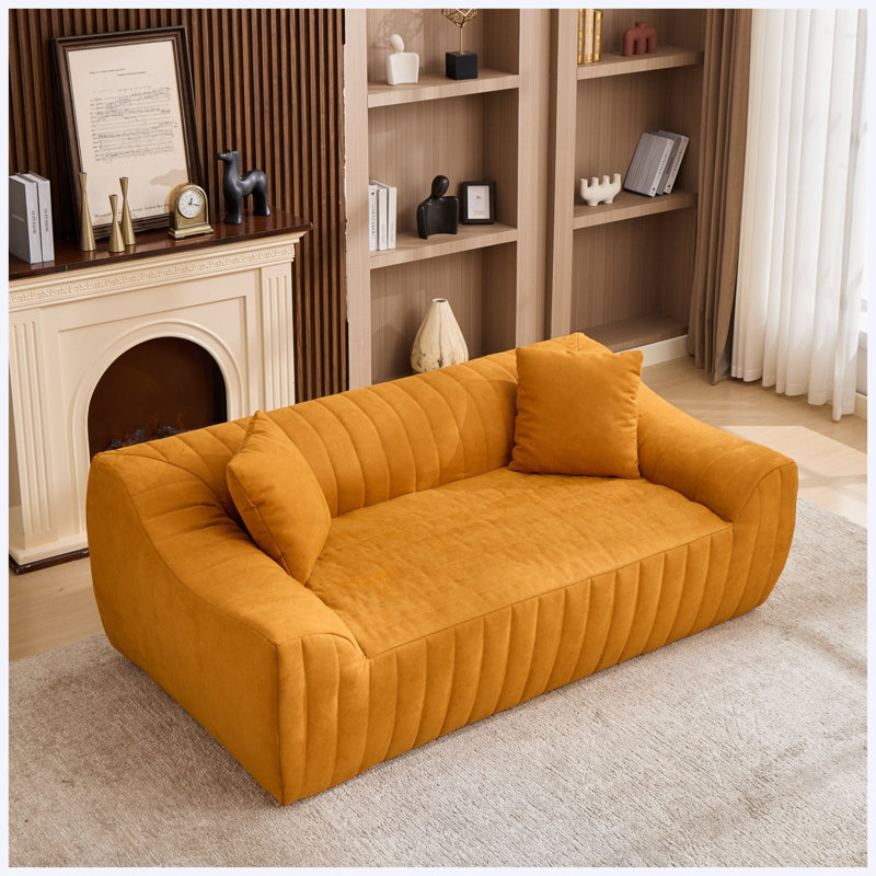Causeuse avec coussins décoratifs en similicuir pour le salon, les appartements et les petits espaces, Orange Faux Leather