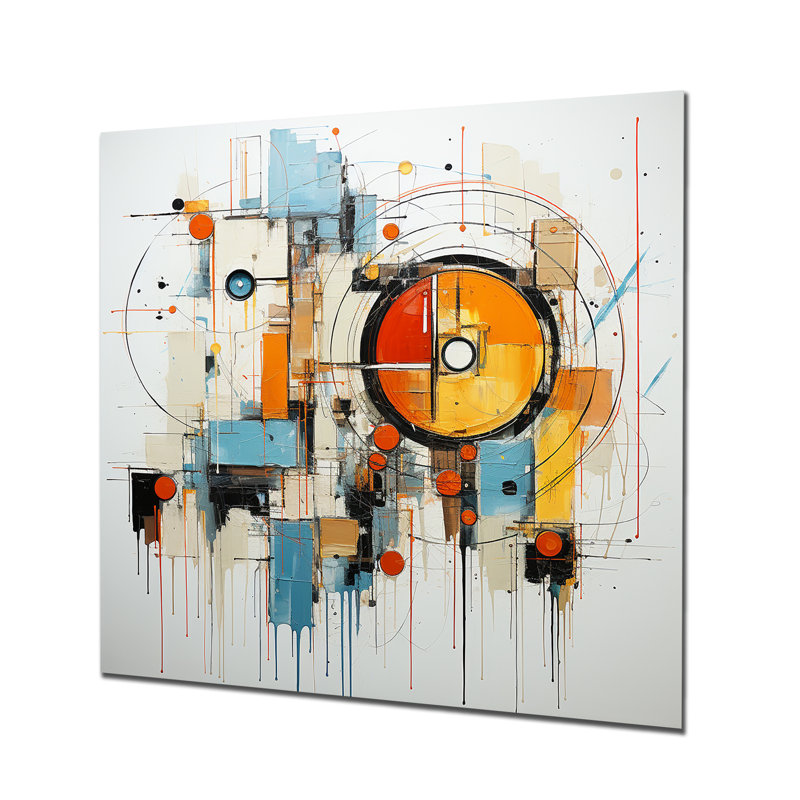 Minimalisme jaune et bleu formes élégance III - décoration murale abstraite en métal, H 16 po x l 16 po