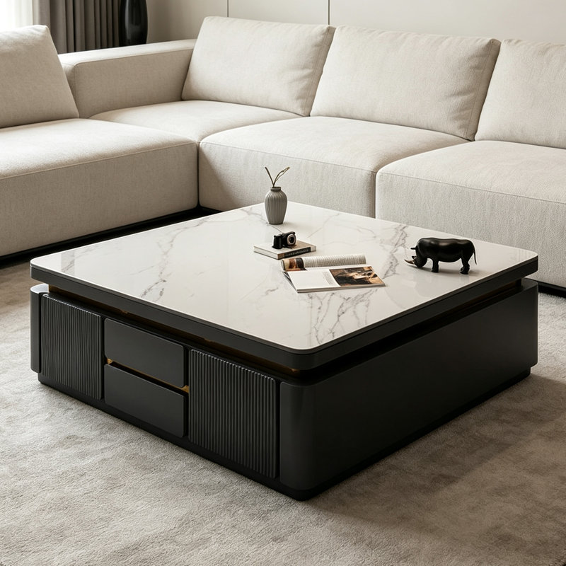 Table basse moderne en pierre, H 18,1 po x l 51,2 po x P 51,2 po, Gris / gris foncé