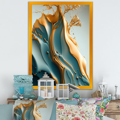«Abstract Blue and Gold Leaves III», reproduction sur toile