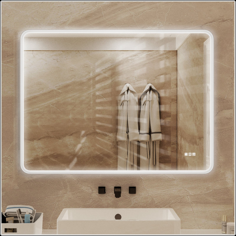 Miroir de salle de bain 48 po x 36 po à DEL rectangulaire avec réglage de la température de couleur anti-buée et réglable