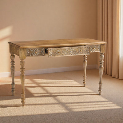 Storage Drawer Carved Patterns Writing Desk by Hokku Designs