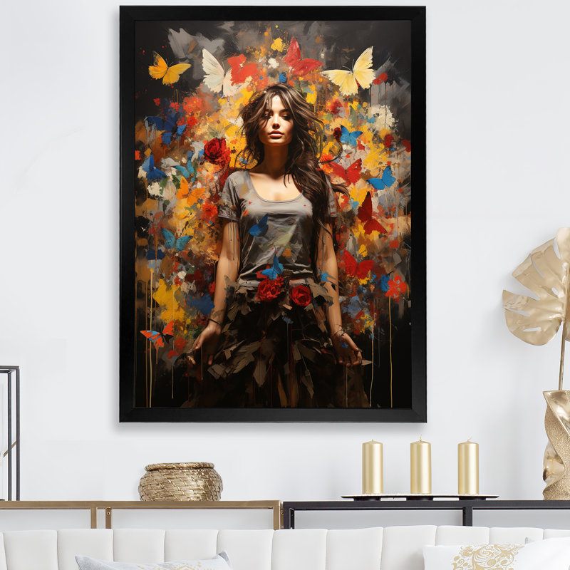 «Hippie Woman Renaissance Botanicals I», Cadre flottant noir, H 20 po x l 12 po x P 1 po