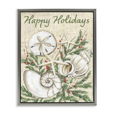  Festive Seashells & Holly Canvas Wall Art by Paul Brent