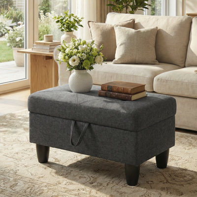 Rectangular Storage Ottoman Bench With Lid, Flannel Footrest For Living Room, Bedroom, Or Entryway, Black Gray