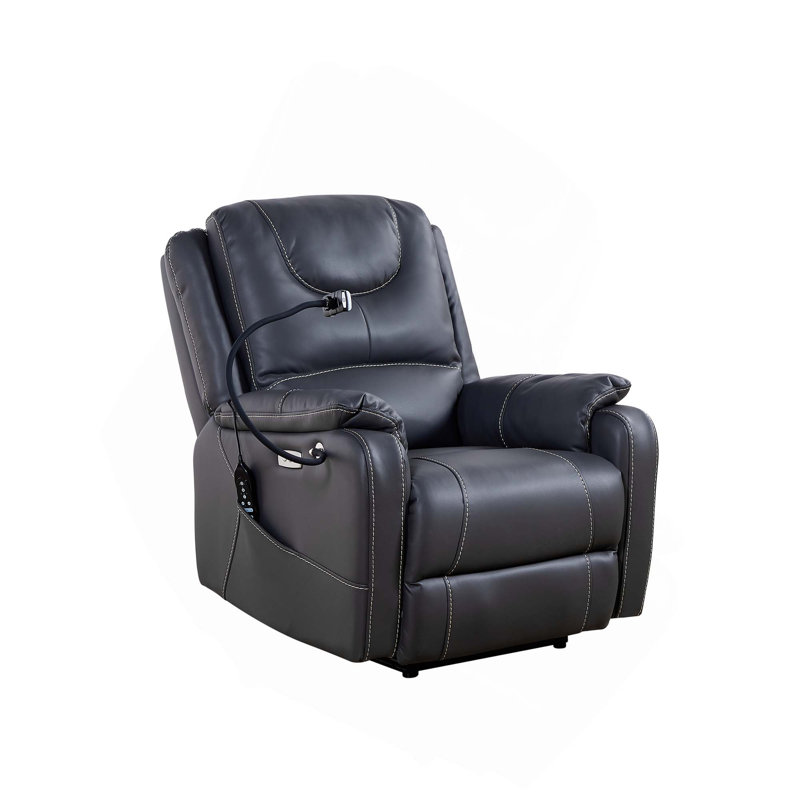 Fauteuil inclinable chauffant Zero Gravity Massage avec charge USB et support pour téléphone, Noir (cuir retravaillé)