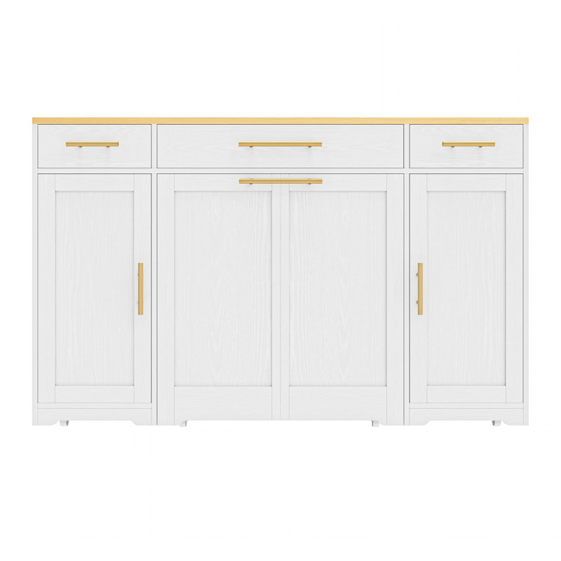 Drop Leaf Rolling Kitchen Island Cart With Pull Out Trash Can Storage Modular Kitchen Island, White
