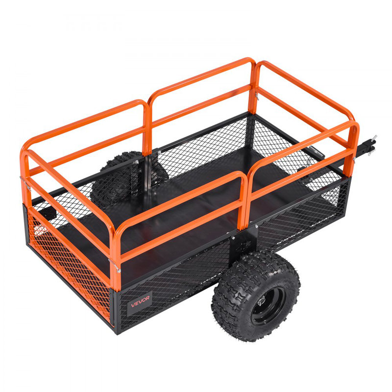 Dump Trailer Tow Behind Steel Garden Yard Trailer Cart, 94cm H x 221cm W x 81cm D
