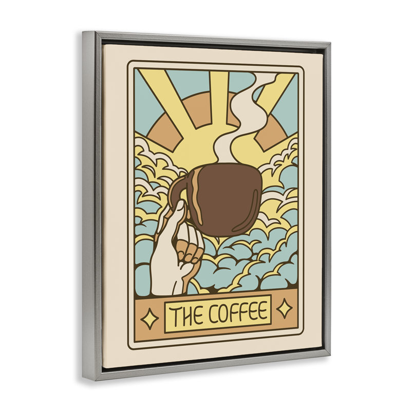 Cadre flottant Tarot The Coffee Mute, design par Tobe Fonseca, H 21 po x l 17 po, Cadre flottant gris lustré
