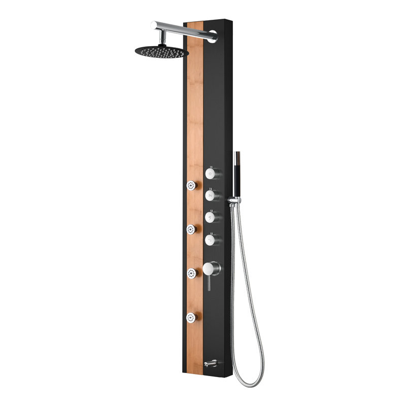 57'' Shower Panel with Adjustable Shower Head, Matte Black/Bamboo