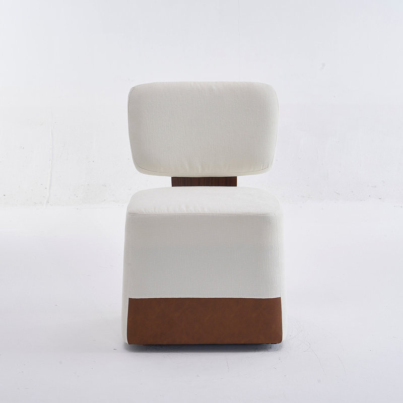 Chaise rembourrée en lin sans accoudoirs avec roulettes, ivoire, Ivoire ivoire