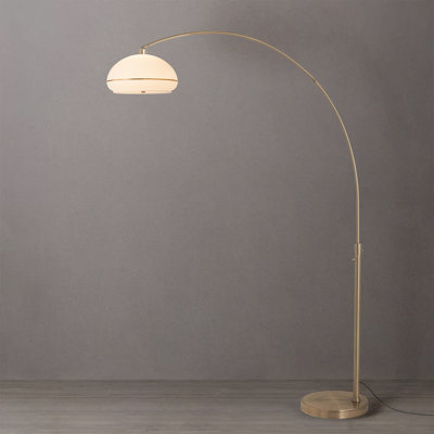 Morelli 85" Arc Lamp - Weathered Brass, Steel Base, Lucite Half-Dome Shade, Dimmable, Bulb Included