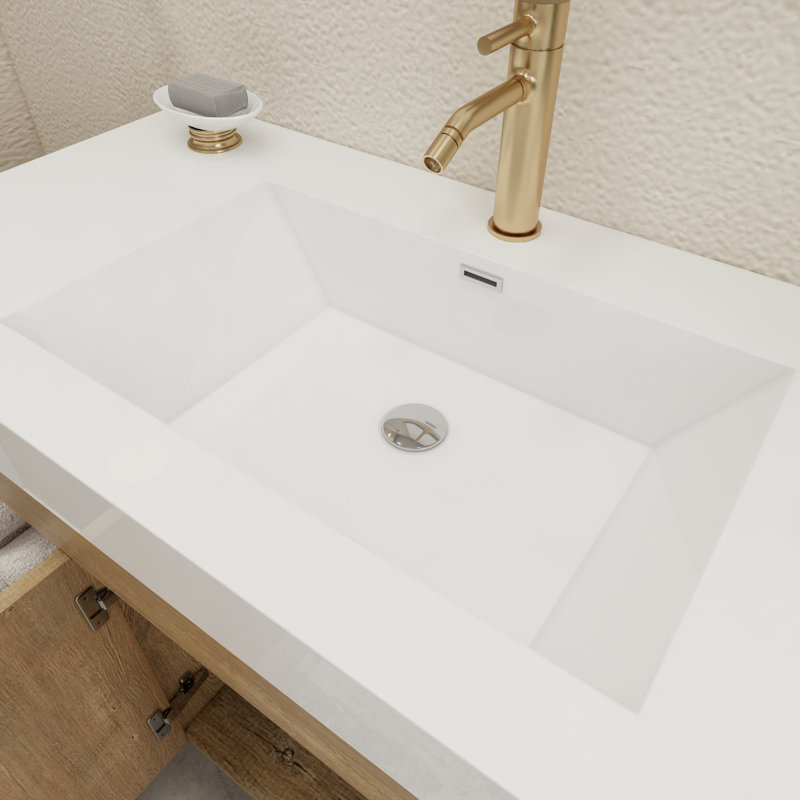 83.4" Wall-Mounted Double Bathroom Vanity Set, Oak