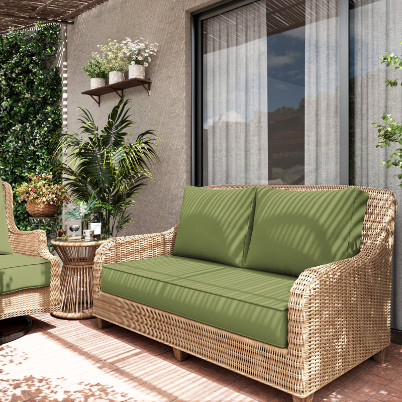 Wynee Outdoor 5'' Loveseat Cushions Bench Seat / Back Cushion, Only Cushions, Light Green