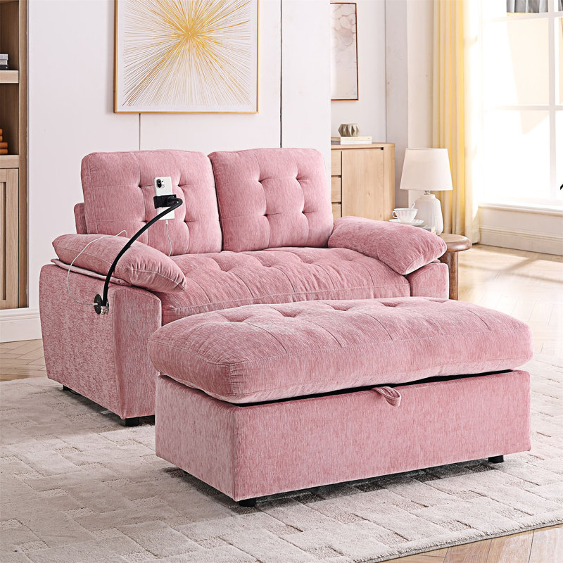 Fauteuil de loisir avec dossier réglable, port de charge USB et support pour téléphone, Rose