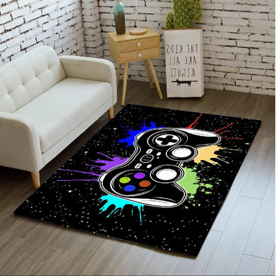 Tapis rectangulaire en polyester tressé à la main de 2 pi x 3 pi noir / blanc / bleu