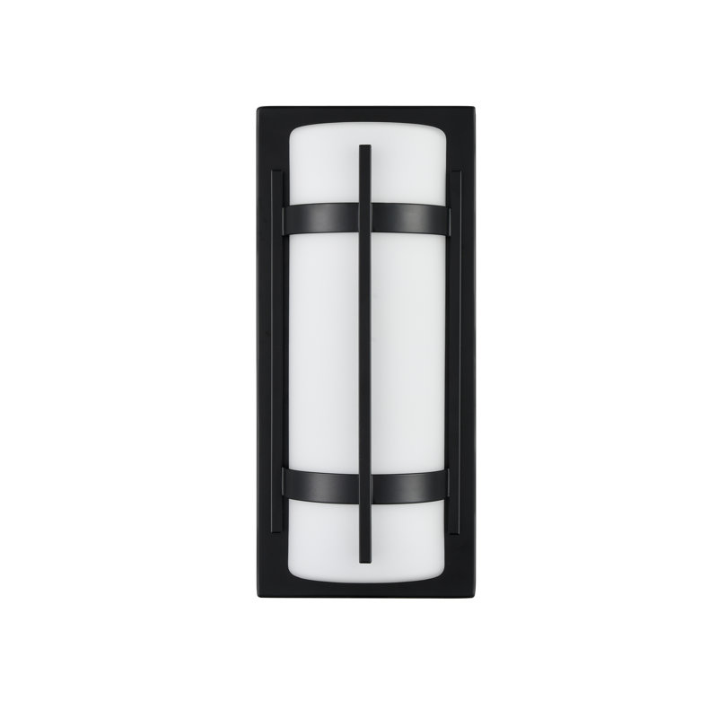 1 - Light Integrated LED Black Outdoor Wall Sconce with White Glass, 13.4" H x 6" W x 3.5" D