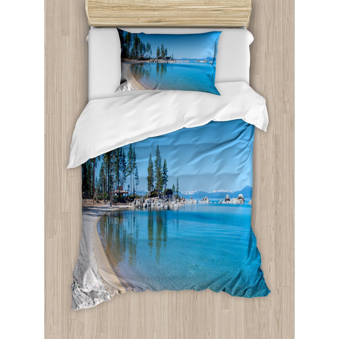 Bettbezug Set, Clear Lake und Shore, Lake Tahoe, Forest Green Azure Blau