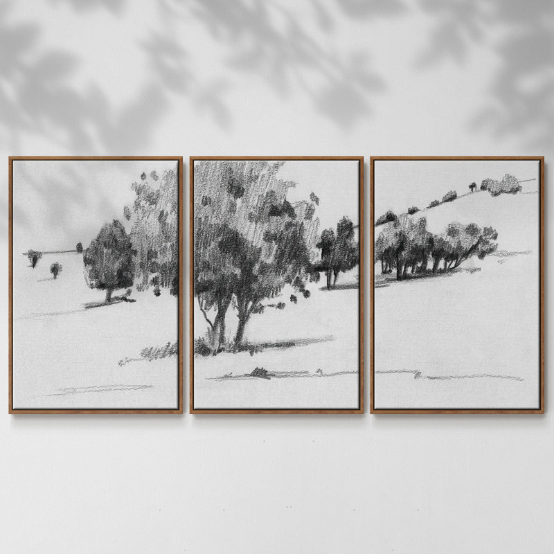 Treeline Sketch I - 3 pièces, reproduction encadrée sur toile, H 24 po x l 48 po x P 2 po, Noyer